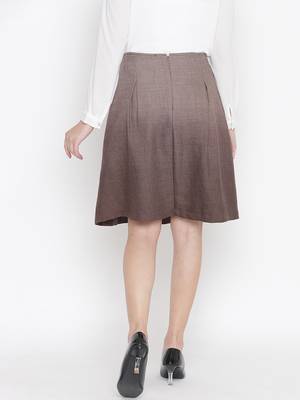 Oxolloxo Warmed solid brown color with lining woolen women skirt 5