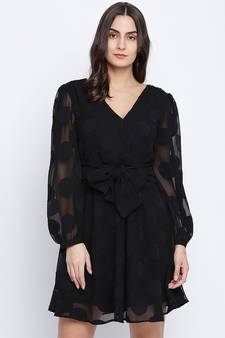 Elegant Black tie knot women dress