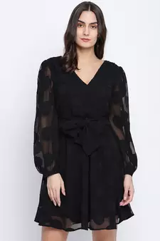 Elegant Black tie knot women dress