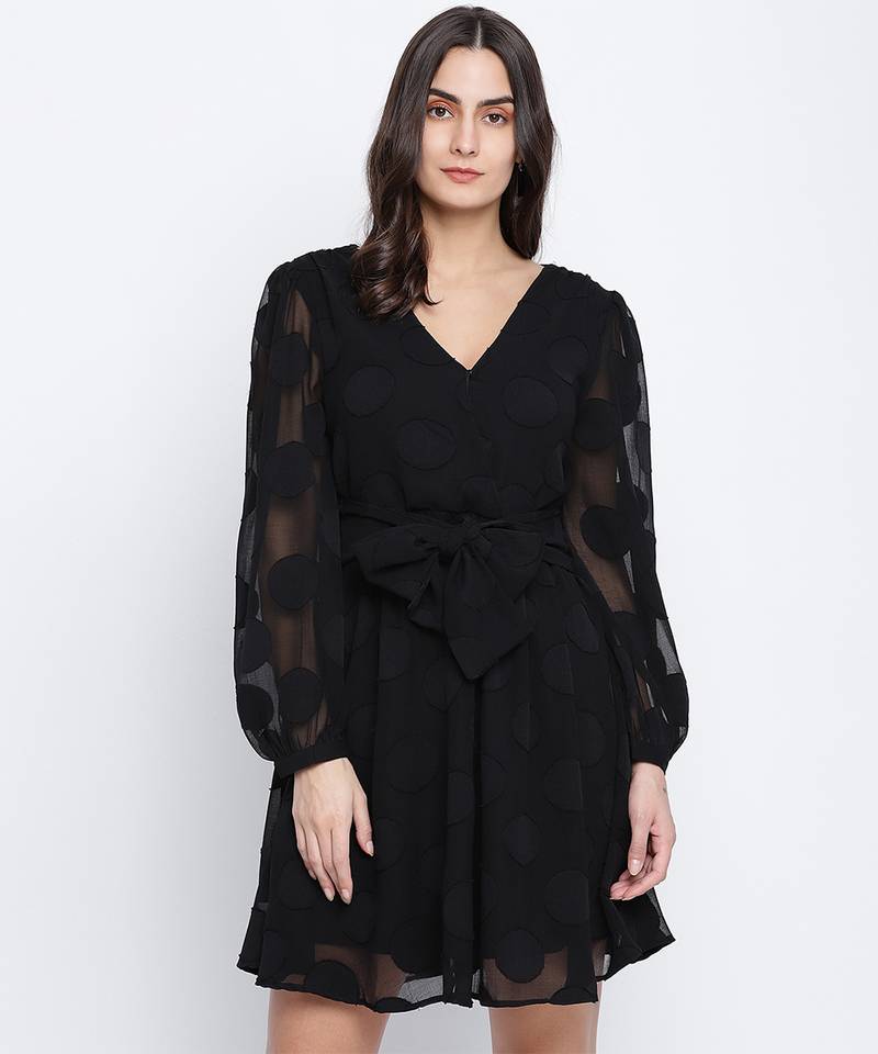 Elegant Black tie knot women dress