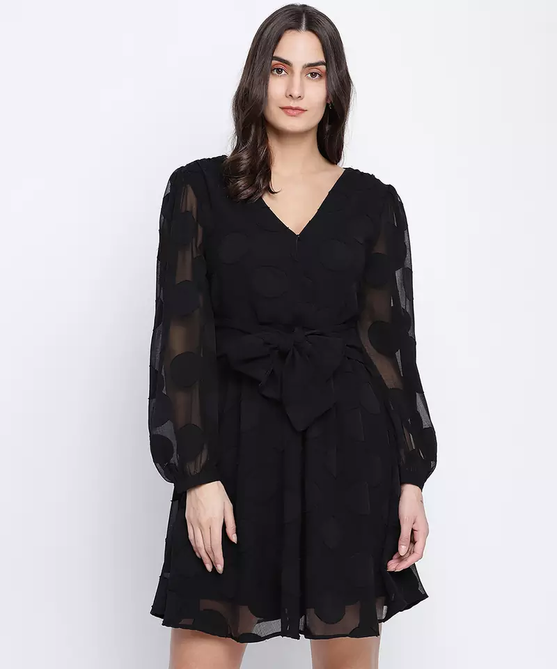 Elegant Black tie knot women dress