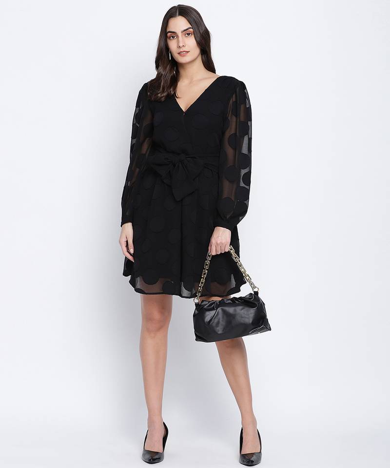 Elegant Black tie knot women dress