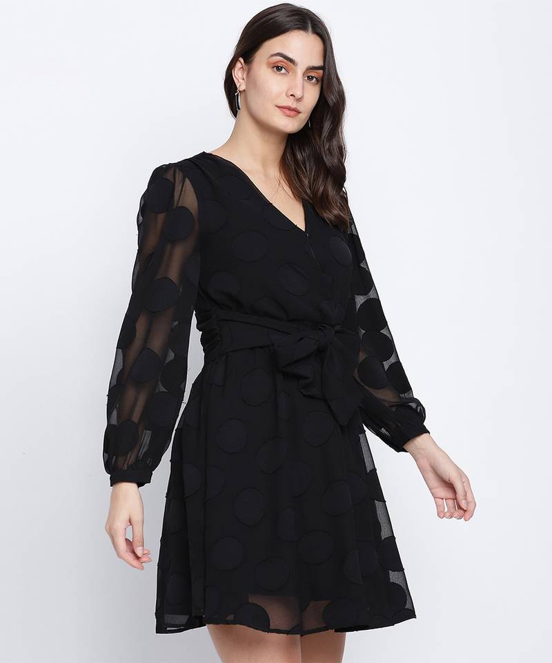 Elegant Black tie knot women dress