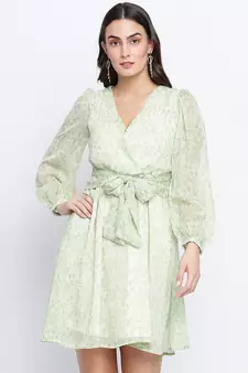 Garden green elasticated tie knot women dress