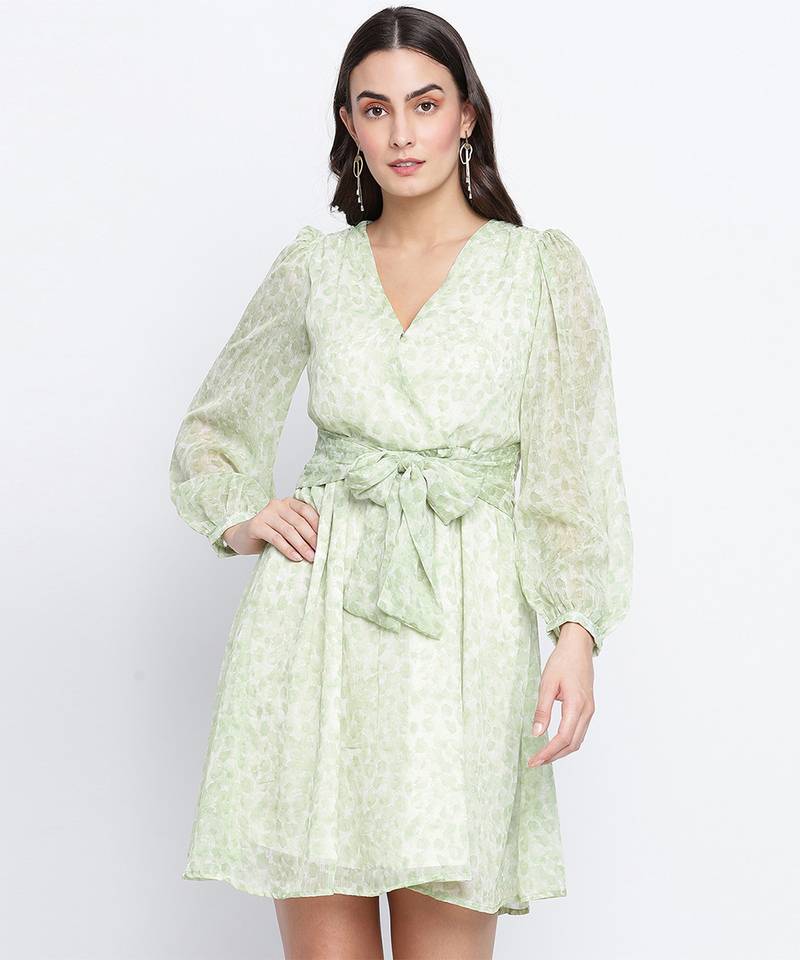 Garden green elasticated tie knot women dress