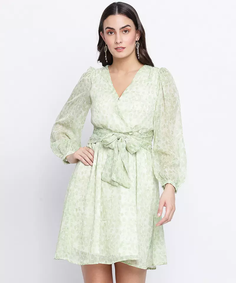 Garden green elasticated tie knot women dress
