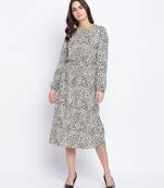 Attalic beige smocked animal printed women dress
