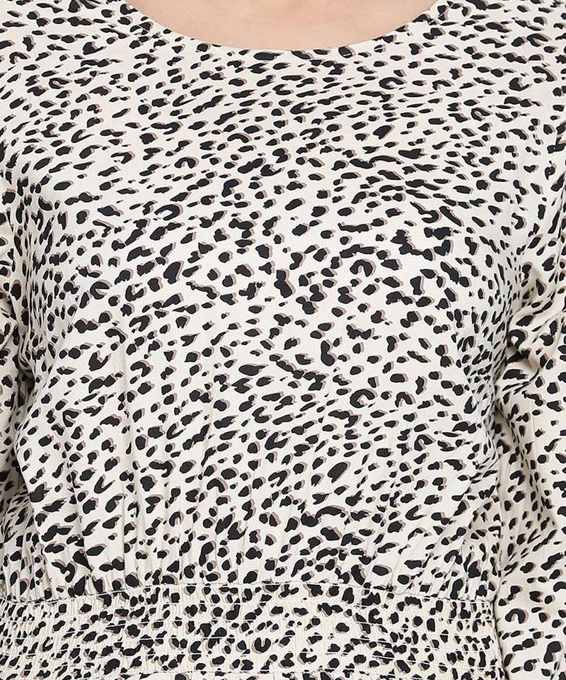 Attalic beige smocked animal printed women dress