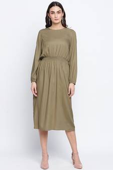 Belle solid Khaki smoked women dress