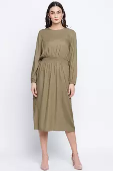 Belle solid Khaki smoked women dress