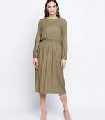 Belle solid Khaki smoked women dress