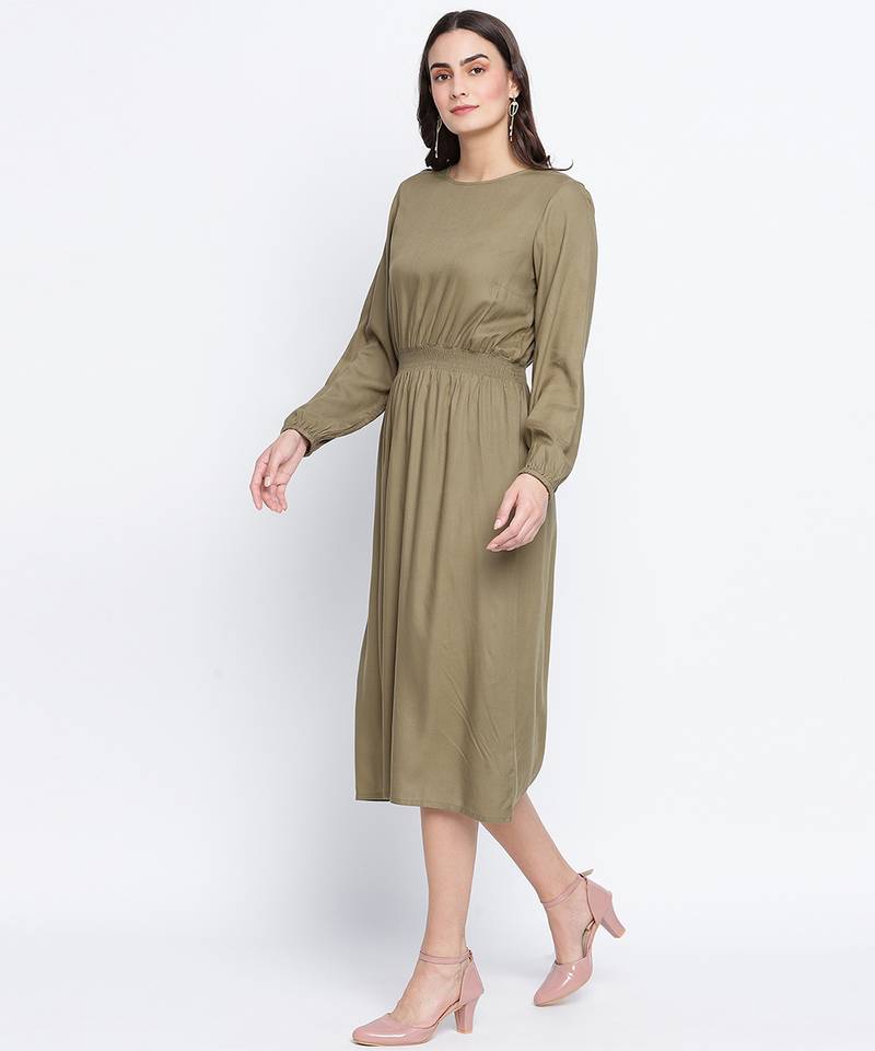 Belle solid Khaki smoked women dress