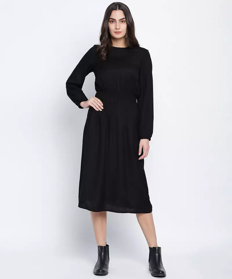 Rogger Black smocked up women dress