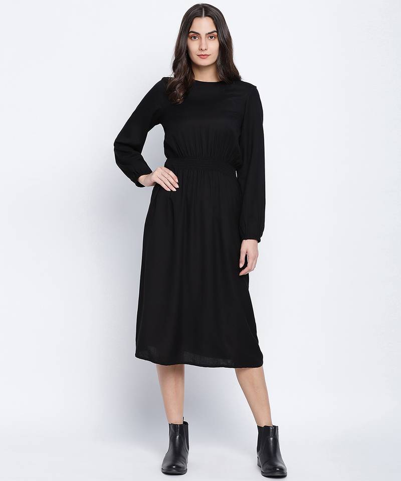 Rogger Black smocked up women dress