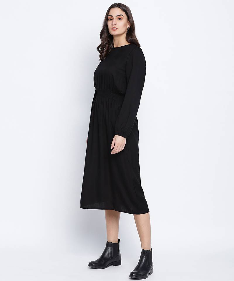Rogger Black smocked up women dress
