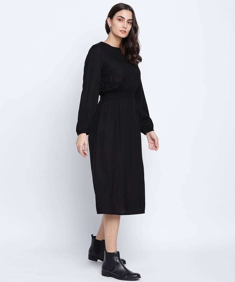 Rogger Black smocked up women dress