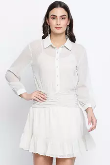 Ice green semi flared swissdot women dress