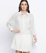 Ice green semi flared swissdot women dress