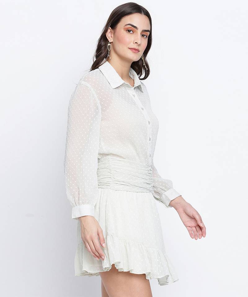 Ice green semi flared swissdot women dress