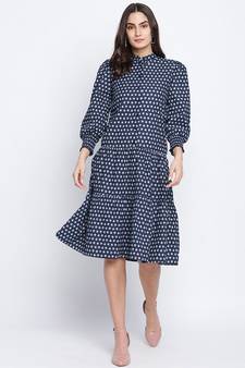 Spangle blue button down women dress