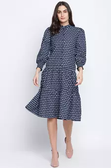 Spangle blue button down women dress