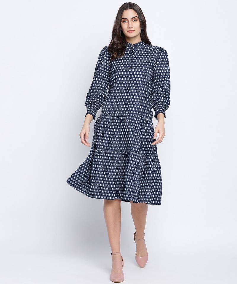 Spangle blue button down women dress