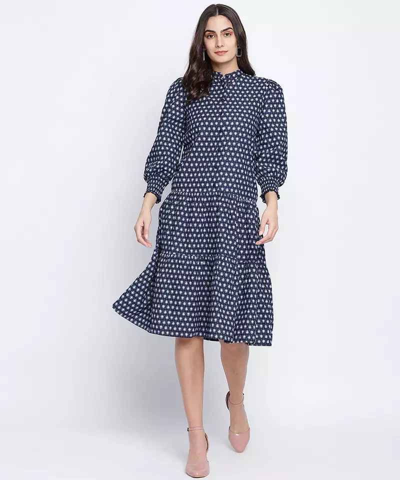 Spangle blue button down women dress