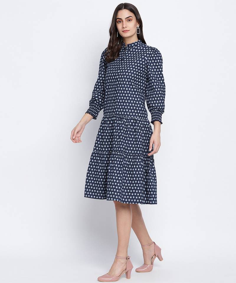 Spangle blue button down women dress