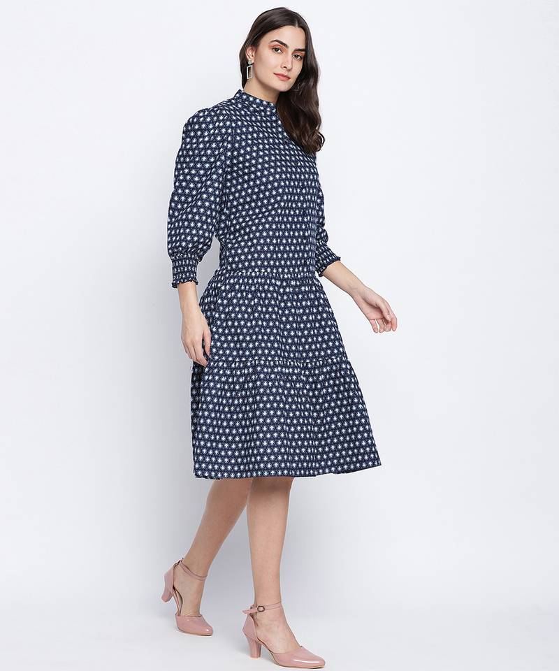 Spangle blue button down women dress