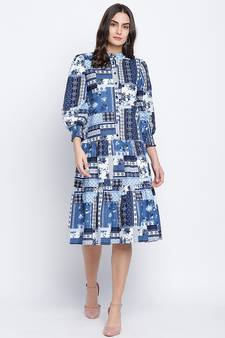 Winking Blue Cotton Sheeting button down women dress