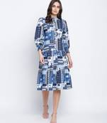 Winking Blue Cotton Sheeting button down women dress