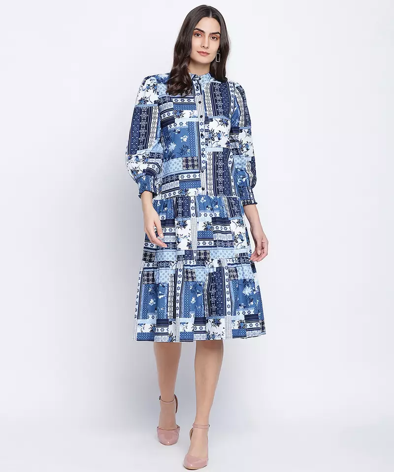 Winking Blue Cotton Sheeting button down women dress