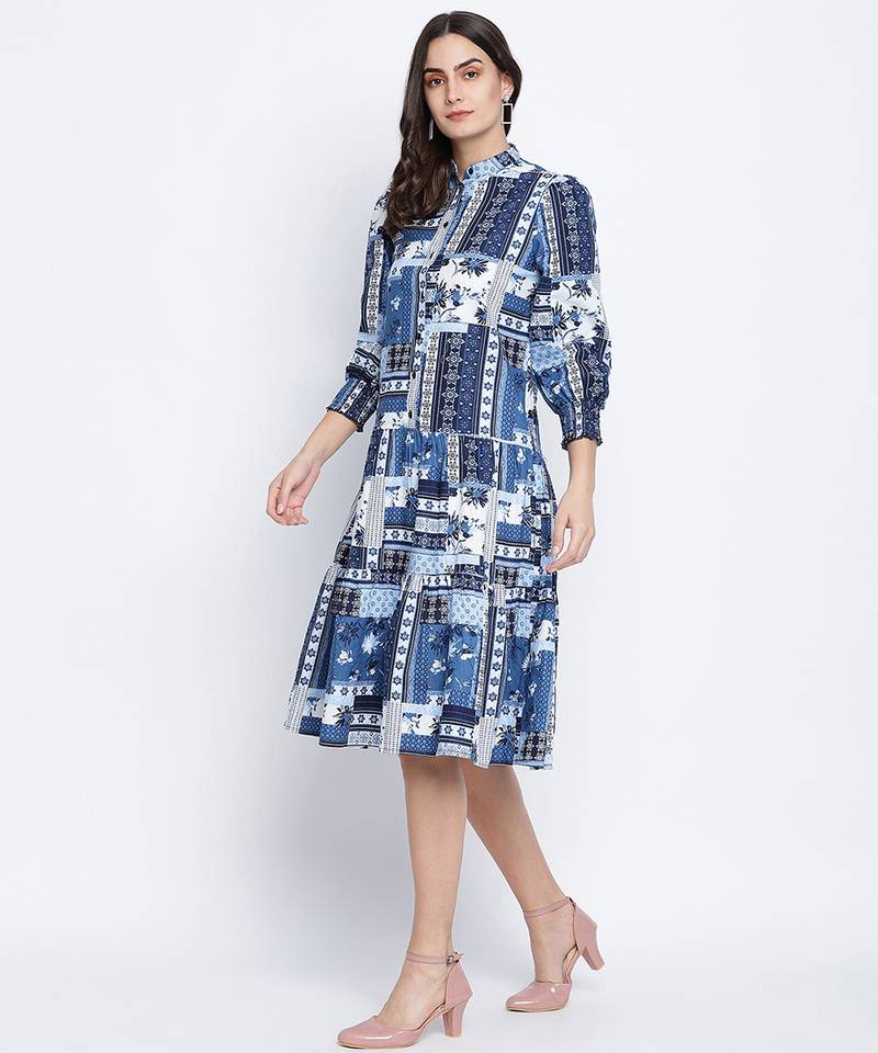 Winking Blue Cotton Sheeting button down women dress