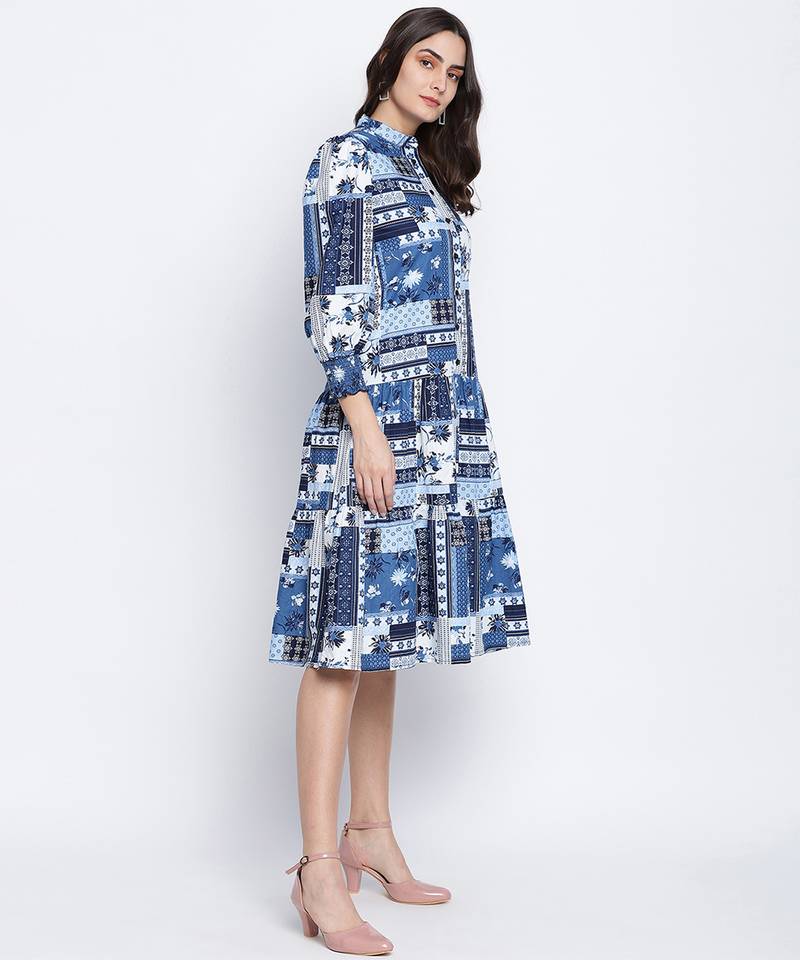 Winking Blue Cotton Sheeting button down women dress
