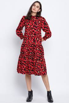 Verve red animal printed button dowm women dress