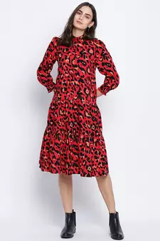 Verve red animal printed button dowm women dress
