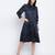 Jacquine Blue button down women Satin Print dress