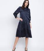 Jacquine Blue button down women Satin Print dress