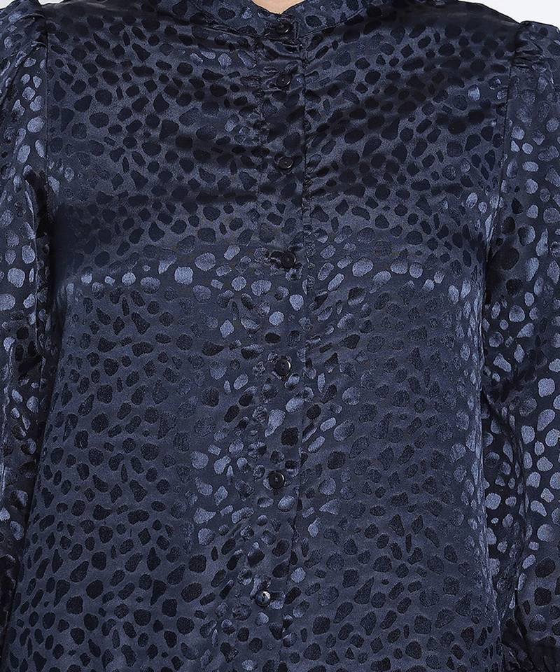 Jacquine Blue button down women Satin Print dress