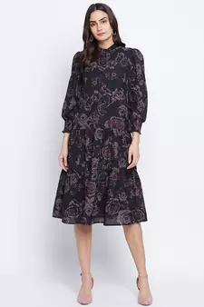 Pestalallic floral print button down dress