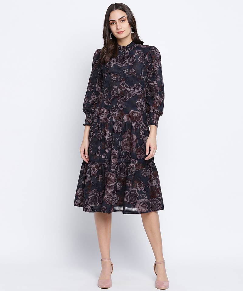 Pestalallic floral print button down dress