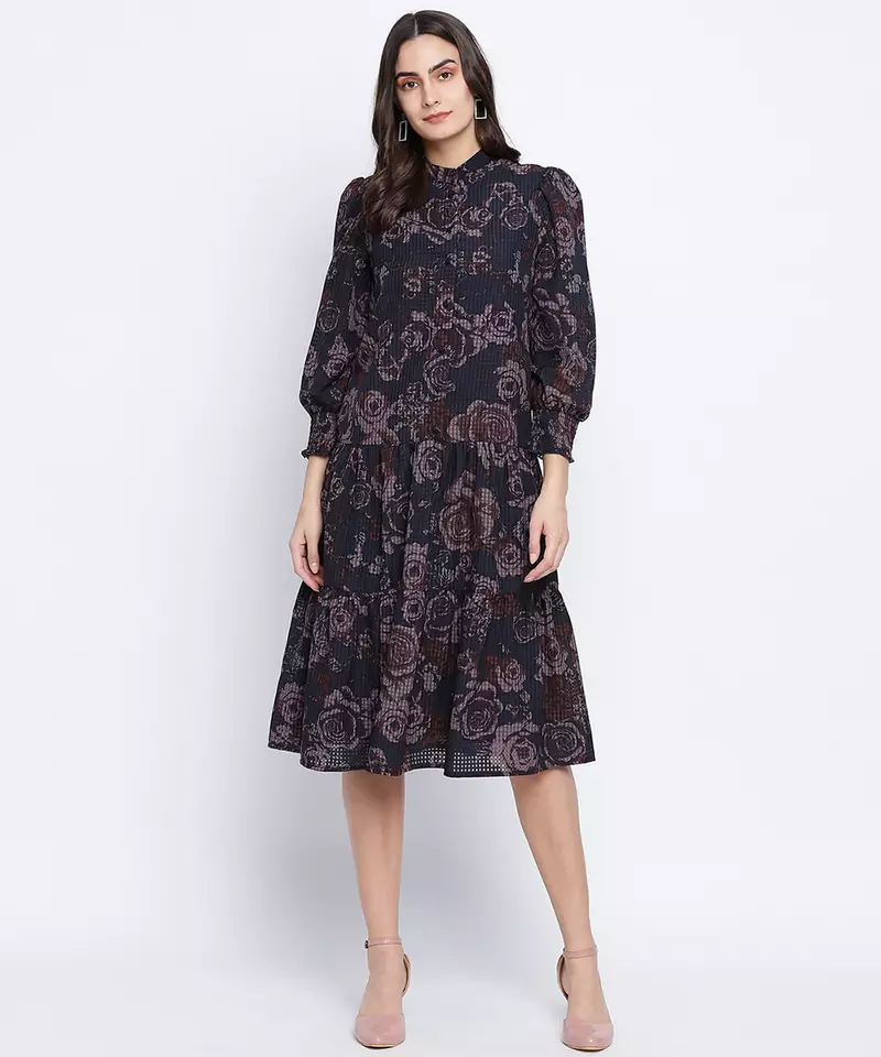 Pestalallic floral print button down dress