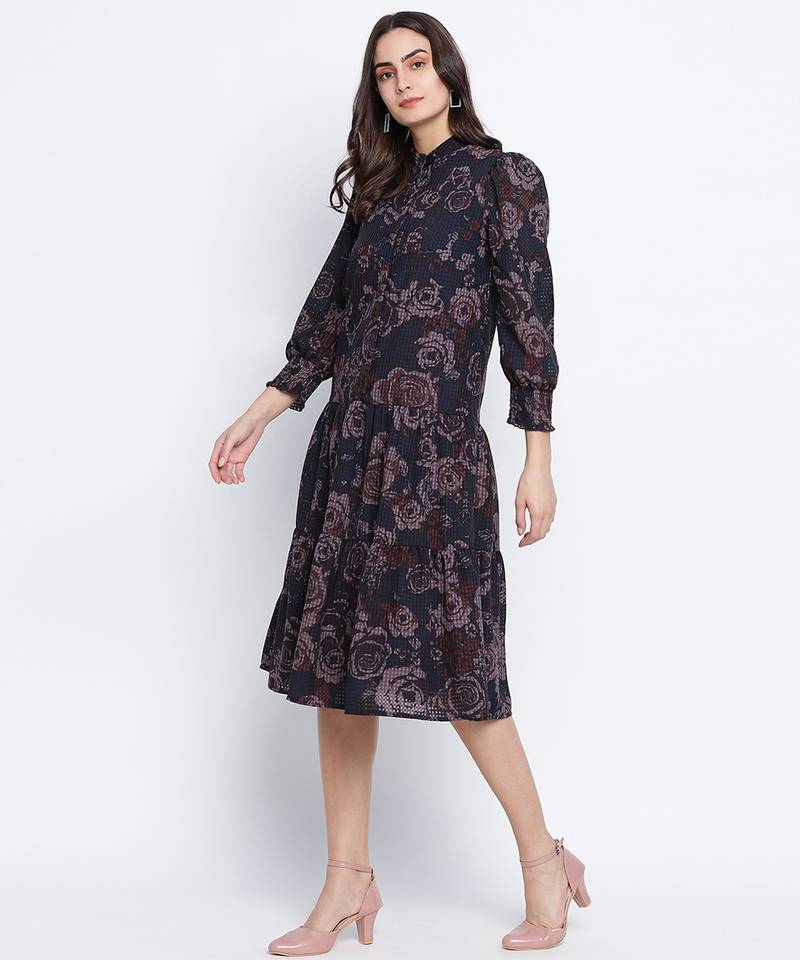 Pestalallic floral print button down dress