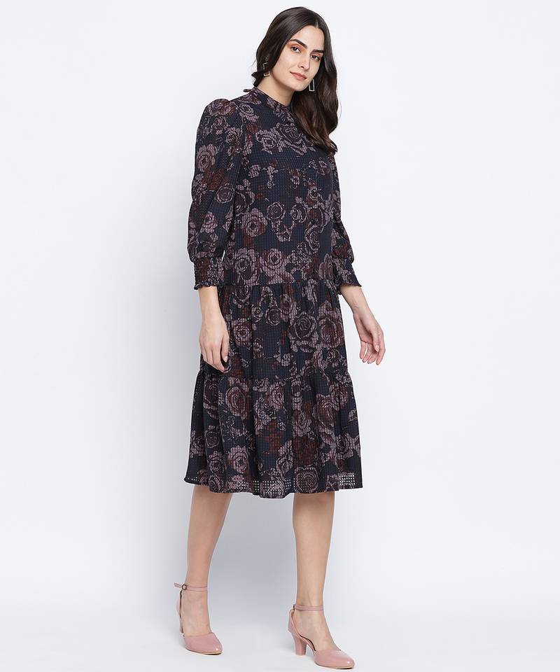 Pestalallic floral print button down dress