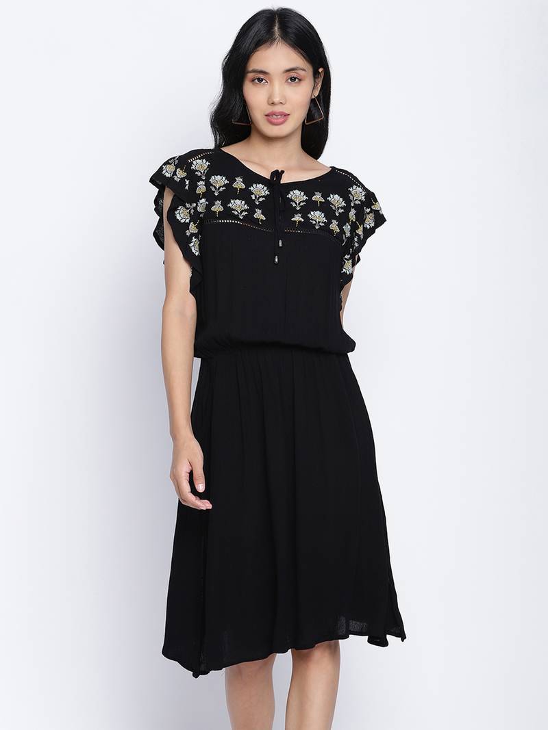 Glamour Black embroidery  fashion women dress