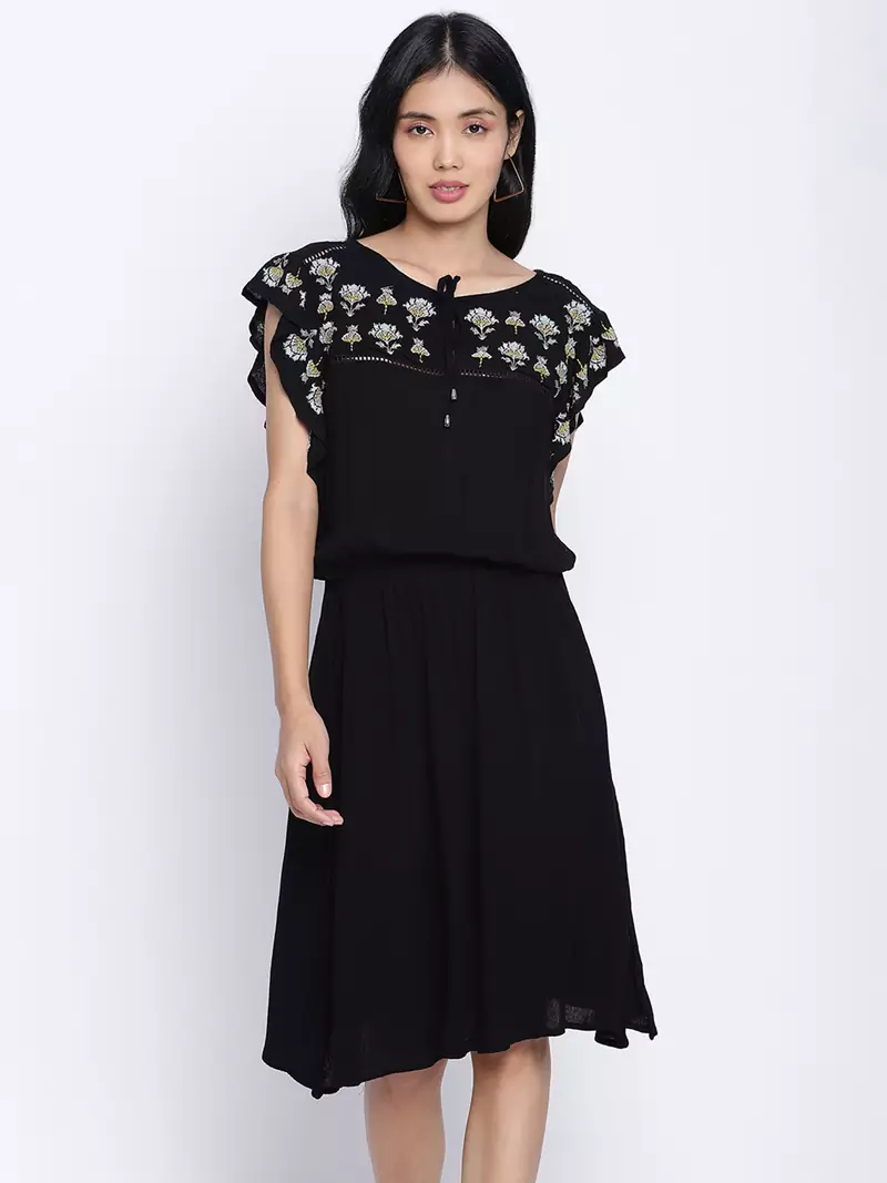 Glamour Black embroidery  fashion women dress