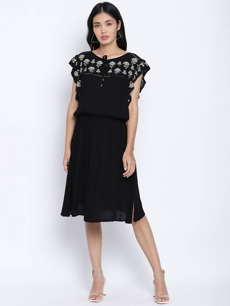Glamour Black embroidery  fashion women dress