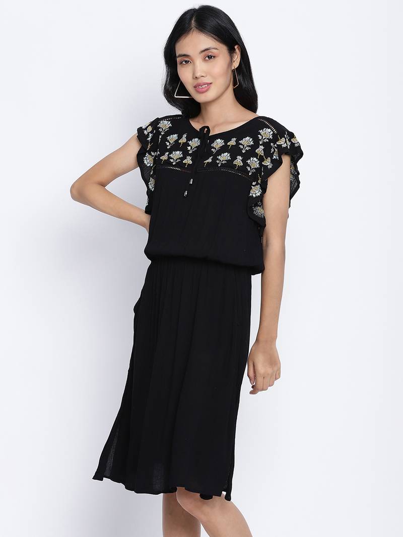 Glamour Black embroidery  fashion women dress