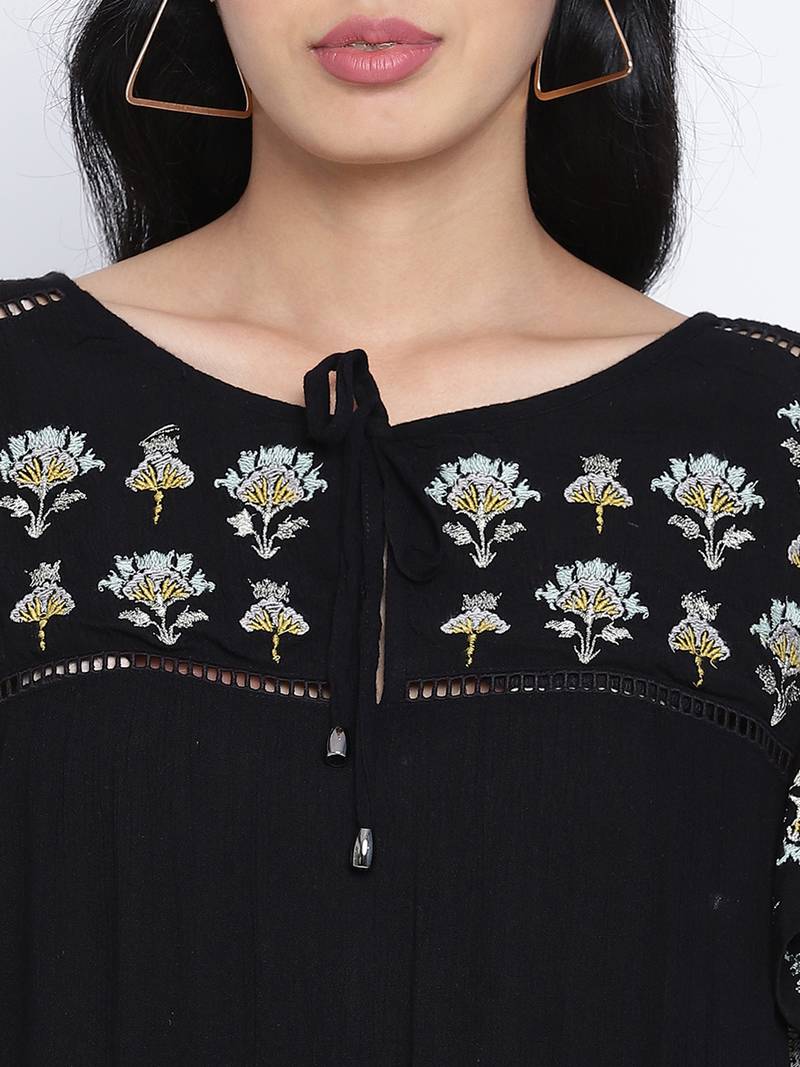 Glamour Black embroidery  fashion women dress