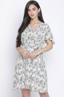 Shinner floral print women warp dress